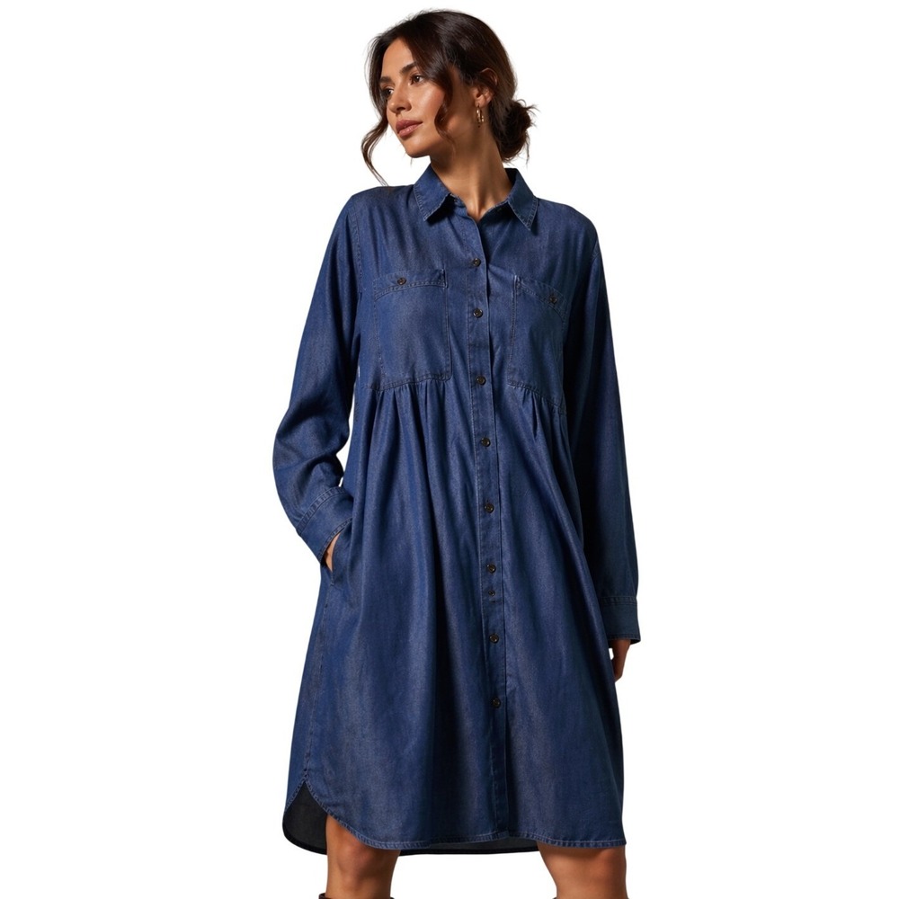LOFT Denim Shirt Dress Women's SzM Blue Button Front Long Sleeve Casual Chambray